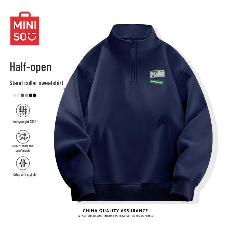 

MINISO Men s Japanese Style Half-Zip Stand Collar Sweatshirt L
