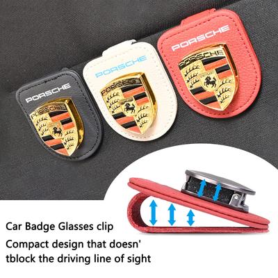 Auto-Embleme Sonnenbrillen-Clip-Halter Magnetischer Leder-Auto-Sonnenblenden-Clip für Porsche 911 Pajun Cayenne Cayman Panamera Macan Taycan