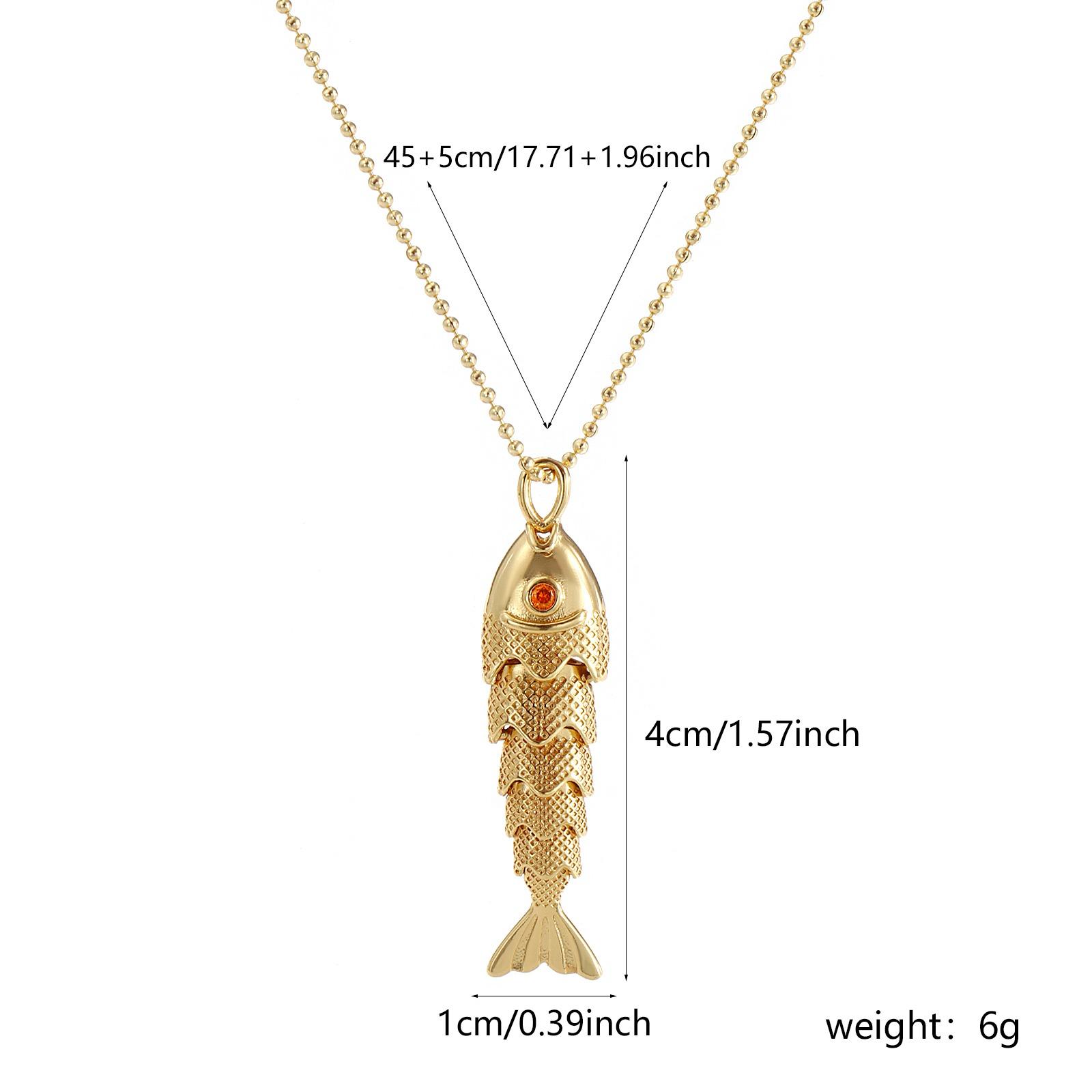 

1pc Bohemia Ocean Jewelry Fish Necklace 18K Gold Plated Brass Ball Chain Fish Pendant Charm Necklace Unisex Gift 45cm + 5cm long