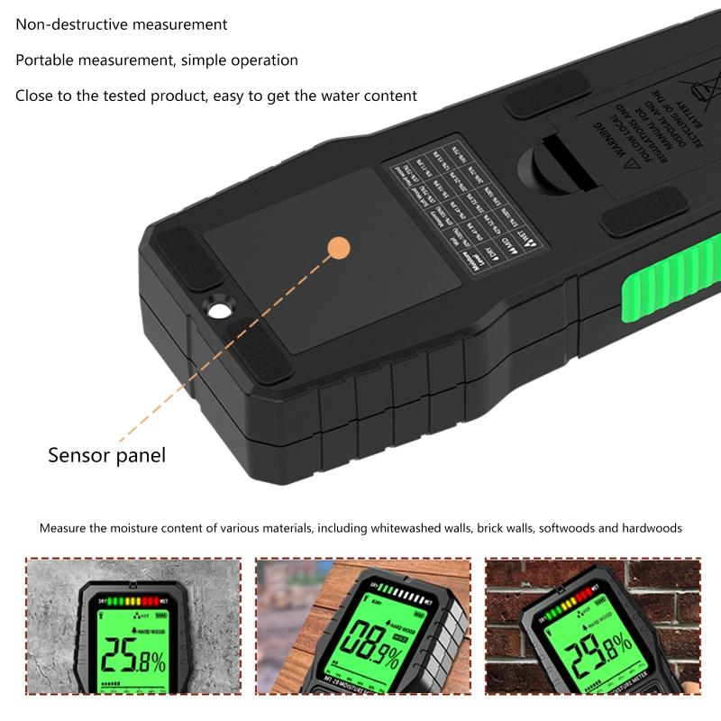 Pinless Wood Moisture Meter with High Sensitivity Sensor Non-Destructive Moisture Detector for Wood Brick Floor Auto-off