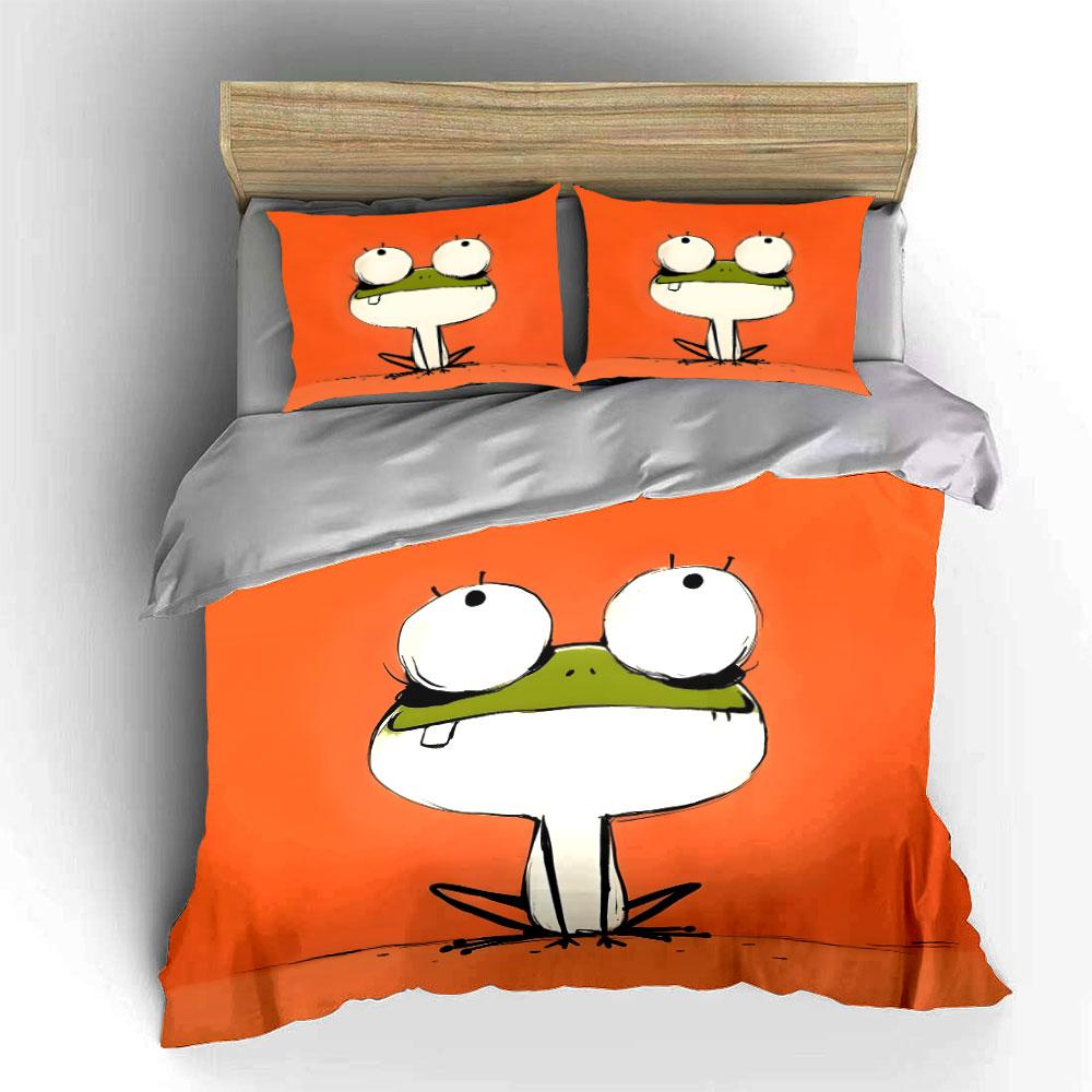 Cartoon Frog Art Set Decoration Bedding Set with 1 Duvet Cover 2 Pillowcases Single Double King Queen, Gift