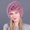 Winter Women's Fur Hat, Rabbit Fur Woven Hat, Pineapple Spiral Fur Cap, Thick Warm Hat