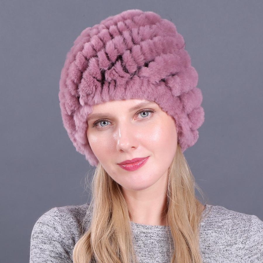 Winter Women's Fur Hat, Rabbit Fur Woven Hat, Pineapple Spiral Fur Cap, Thick Warm Hat