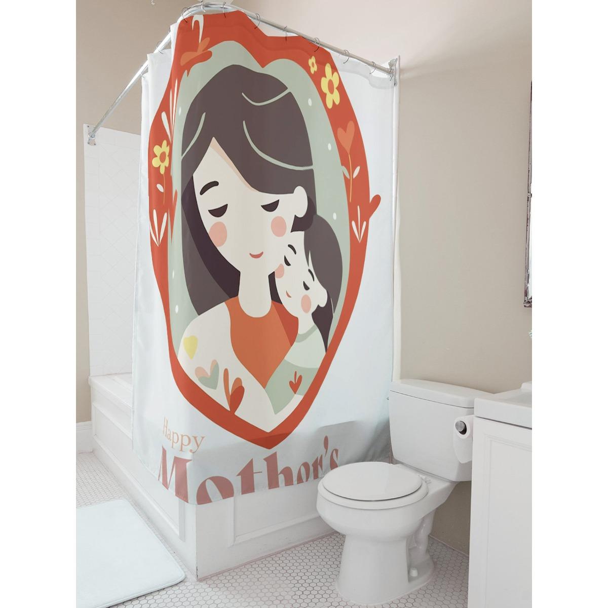 

Happy Mother S Day Mom And Child Shower Curtain W60H190(CM)-1 Pcs
