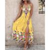 YYFS Vestidos Casuales de Moda para Mujer Verano Primavera Estampado Floral sin Mangas Cuello en V Cintura Alta
