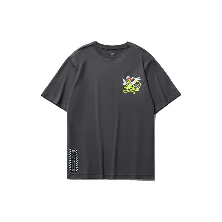 Li Ning X Disney T Shirts Unisex Black Pine Gray Crew Neck Moderate Straight Fit AHSR546-2