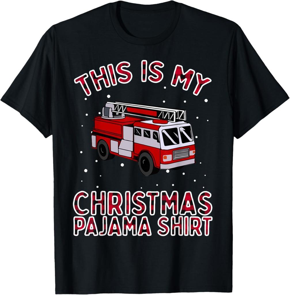Firefighter Christmas Pajama - Fire Truck Funny Fireman Gift T-Shirt
