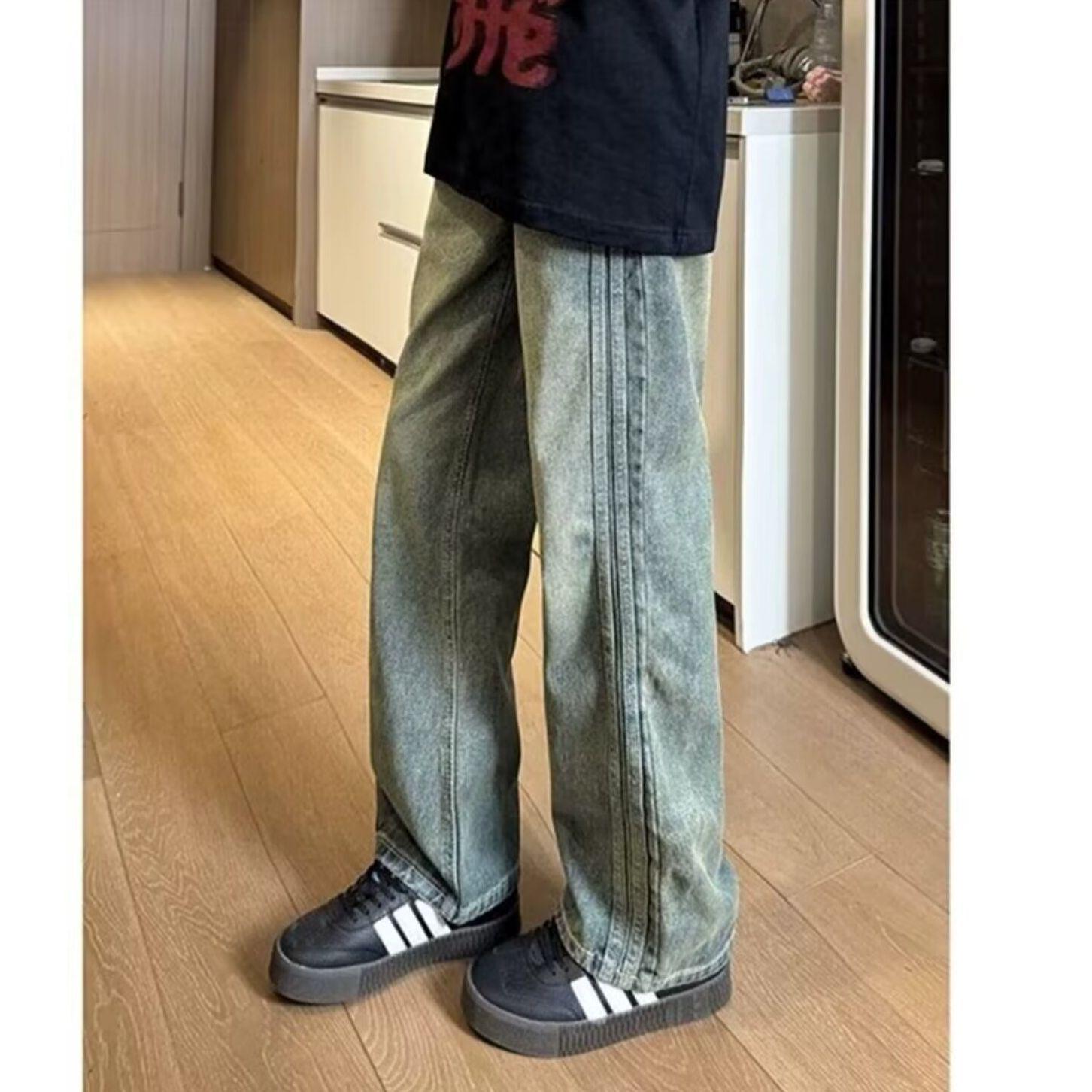 

Джинсы унисекс светло-голубые широкие: Ретро-стиль High-Street, осеннее настроение, свободный крой XL