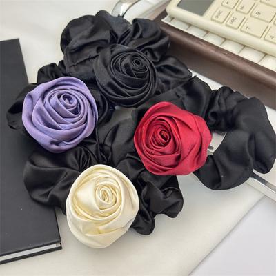 Eleganti Elastici per Capelli con Fiori di Rosa di Seta per Donne Ragazze Scrunchies Monocolore Elastici per Capelli Portacoda Accessori per Capelli