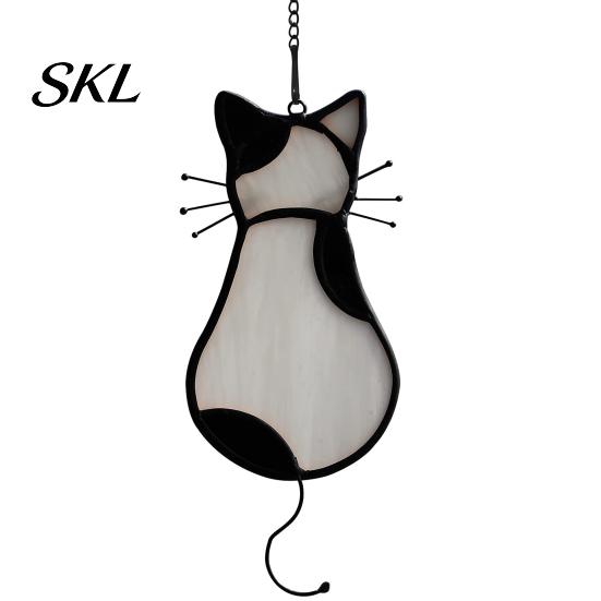 Retro Style Cat Decoration Acrylic Pendant, with Metal Hanging Chain, Stained Glass Effect Rental Friendly Window Decor Pendant Decoration,