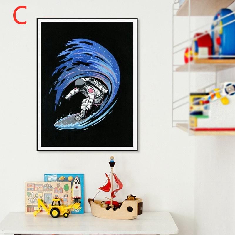 Space Astronaut Boy Kids Posters and Prints Wall Pictures Outer Space Galaxy Boys Wall Art Canvas Painting Kids Room Decoration No Frame
