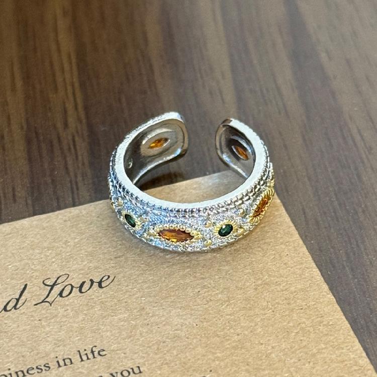 Elegant Vintage Stone Rings Opening Finger Jewelry Delicate Finger Rings Alloy Texture Suitable for Various Occasion