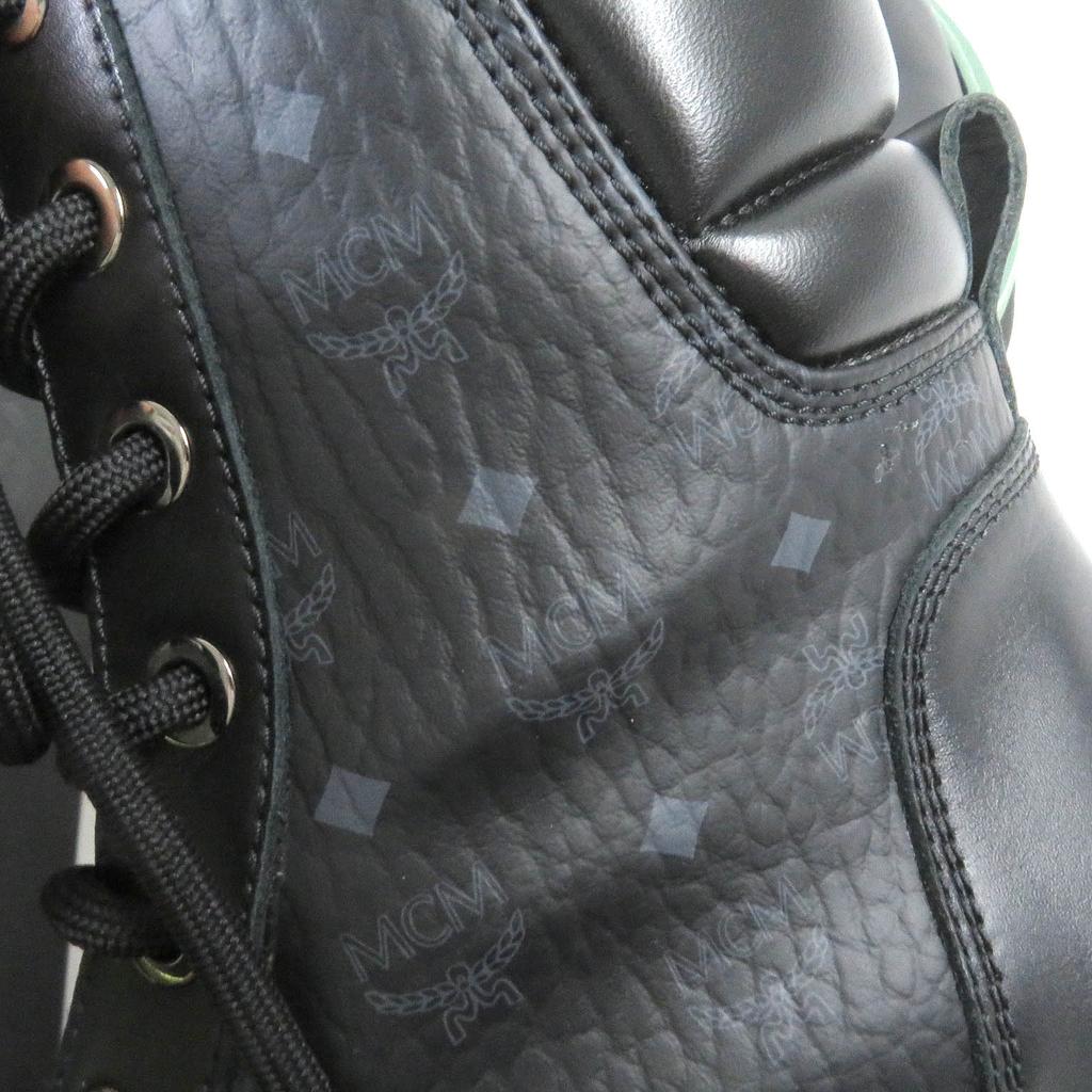 Great MCM Ankle Boots Visetos Logo All Over Black Leather Mens 42 Used