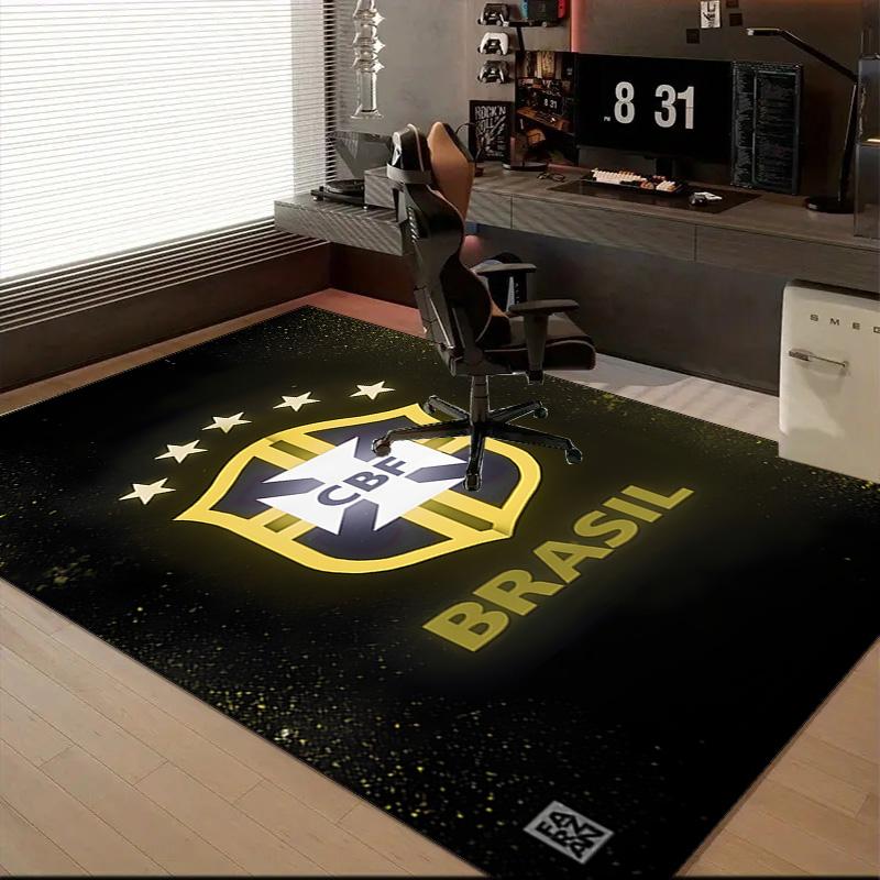 Brazilian Football Emblem Printed Office Carpet Chair Cushion Entryway Rug, Rugs for Living Room, Bedroom Christmas gifts