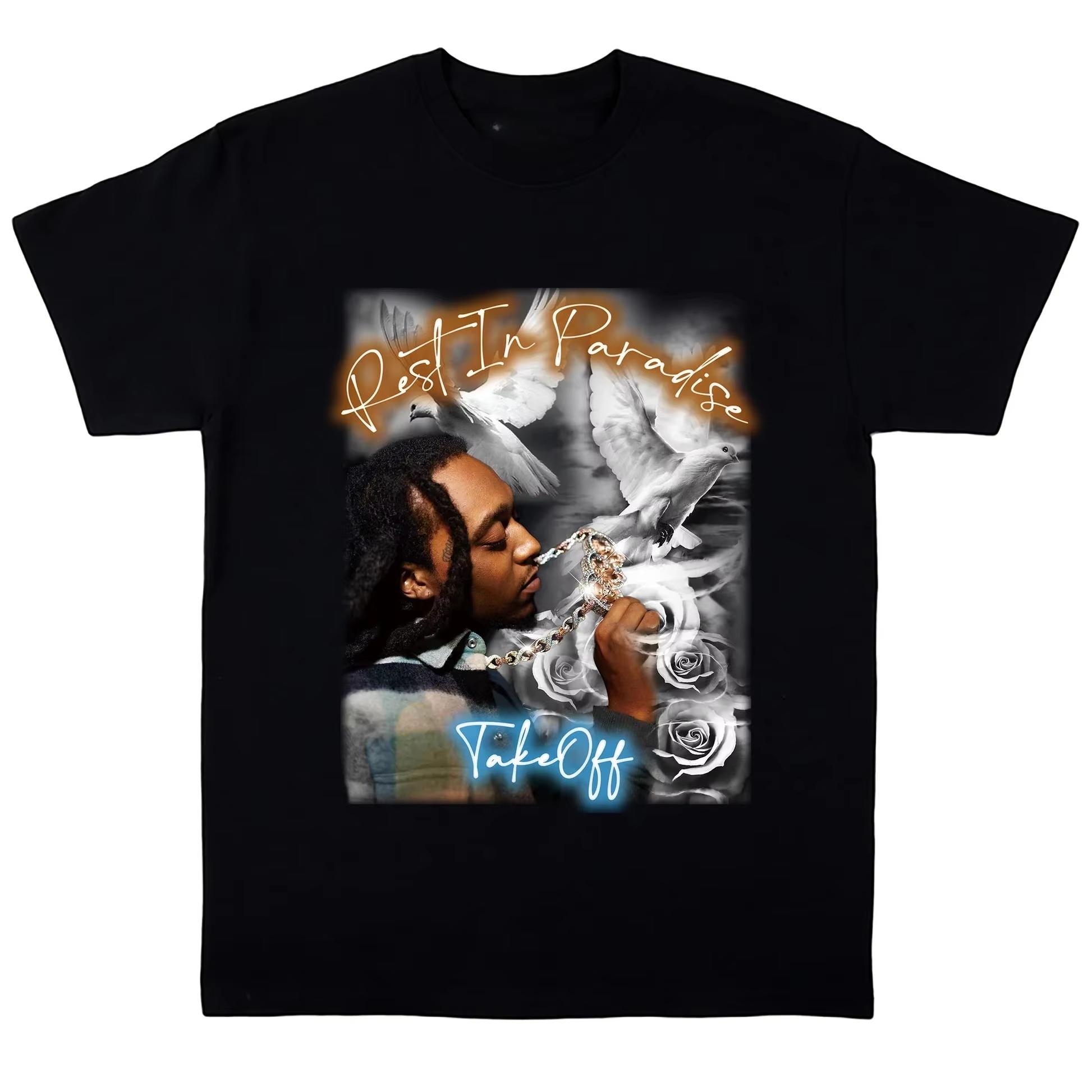 

rapper TakeOff 100Cotton shirt unisex Y2k hiphop 2026 Summer Oneck Mens Short sleeve graphics Tshirt Memorial Gift for Fans M