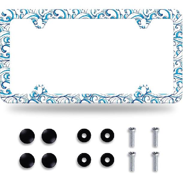 Daisy Flower License Plate Frame Beautiful Floral License Plate Stainless Steel Auto Parts Funny License Plate Decorative With Screws Size 12.3" X