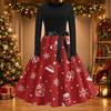Women's Casual Slim Fit Long Sleeve Round Neck Flared Dress with Christmas Print