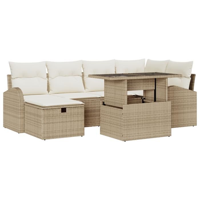 VidaXL Ensemble de Canapé de Jardin 7 Pièces avec Coussins Rattan Poly Beige 3359758