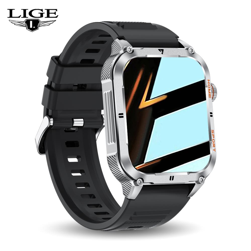 LIGE Pánské chytré hodinky Bluetooth volání Chytré hodinky 2,01 palcový monitor srdečního tepu Sportovní Fitness Vodotěsné chytré hodinky