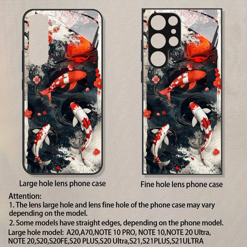 Koi Pattern 2D Phone Case for Samsung S26 S25 S24 S23 S22 S21 S20 A56 A36 A16 - Glass Protective Cover