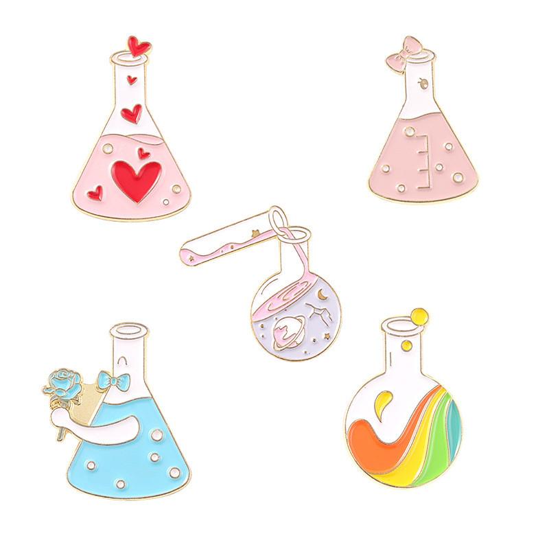 Colorful Heart Laboratory Flask Brooch With Geometric Design For Unique Personal Style