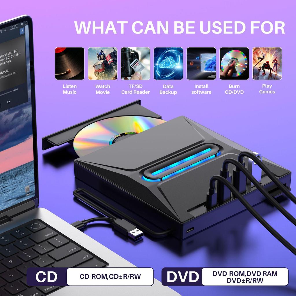 High-Speed USB External DVD Burner for Computer, Laptop & Desktop