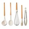 White Silicone Wooden Handle Soup Spoon Spatula Brush Scraper Pasta Egg Beater Non-stick Kitchen Cooking Tools Kitchenware