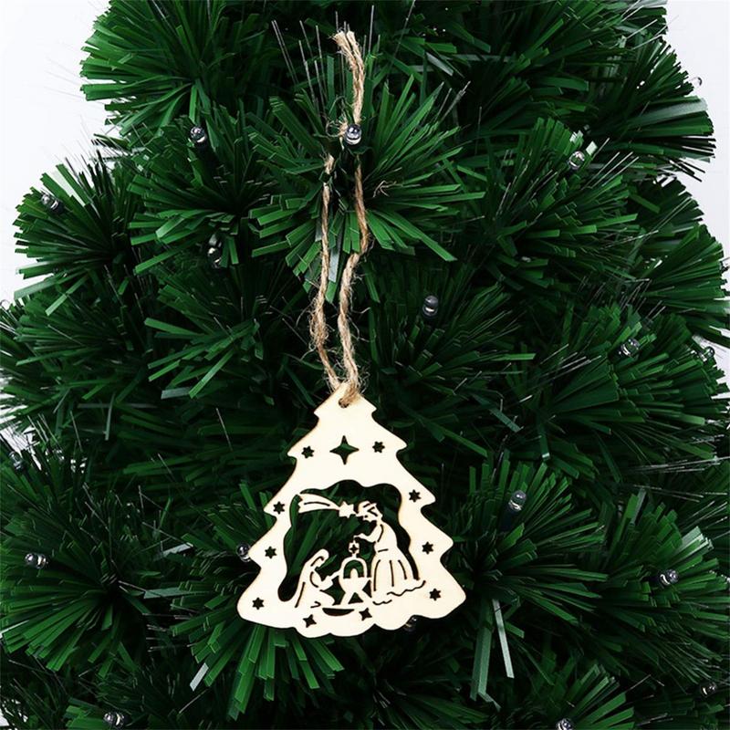 10Pcs Wooden Nativity Scene Ornaments the Birth of Jesus Christmas Tree Decoration Keepsake Pendant Scene