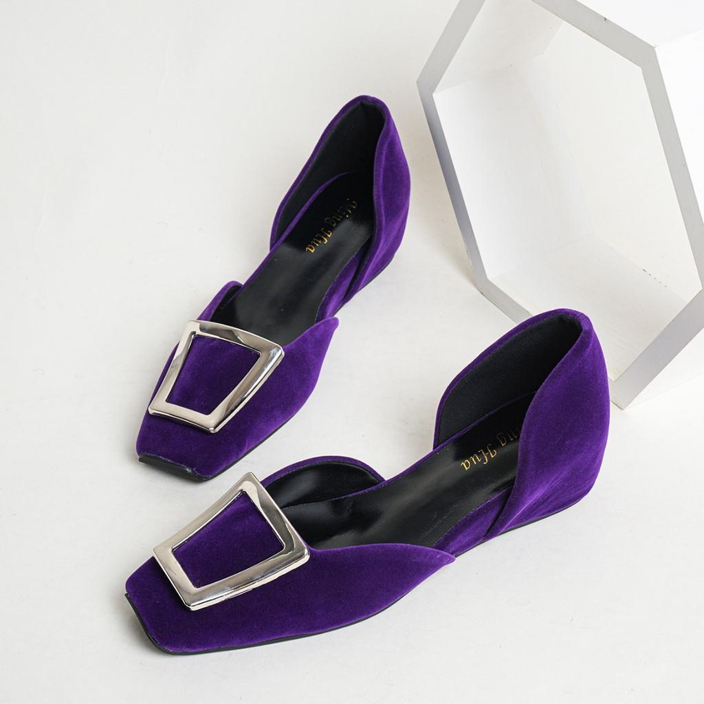 2025 spring and summer new RV square head single shoe bag head hollow 5 cm height increase purple women's single color matching design