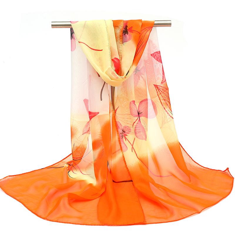 2026 Silk Chiffon Women's Scarf: Korean Style, Versatile, Long, and Thin for Spring, Autumn, Beach, or Winter Decoration