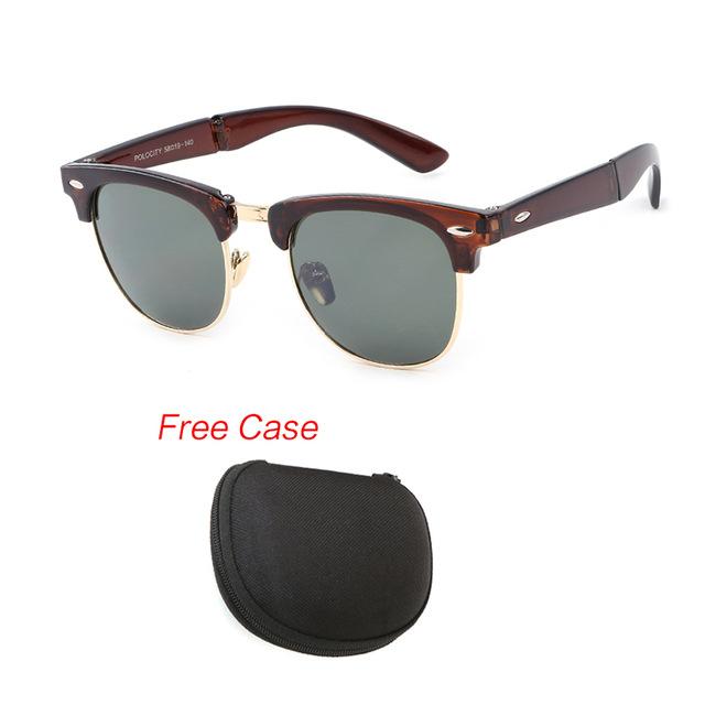 Classic Half Frame Polarized Sunglasses with Case Men Women Retro Rivet Small Sun Glasses Popular Foldable Travel Shades