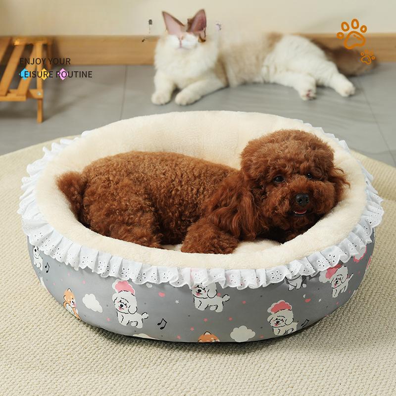 Winter Katzenzwinger Haustier Warmes Nest Kaninchen Samt Blumiger Rock Haustierbedarf Schlafmatte für Alle Jahreszeiten