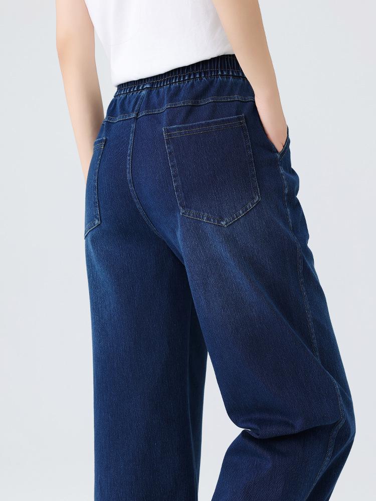 High-Waisted Plus-Size Slimming Straight Leg Washed Cotton Jeans - Summer Thin Wide-Leg Casual Korean Style for Women
