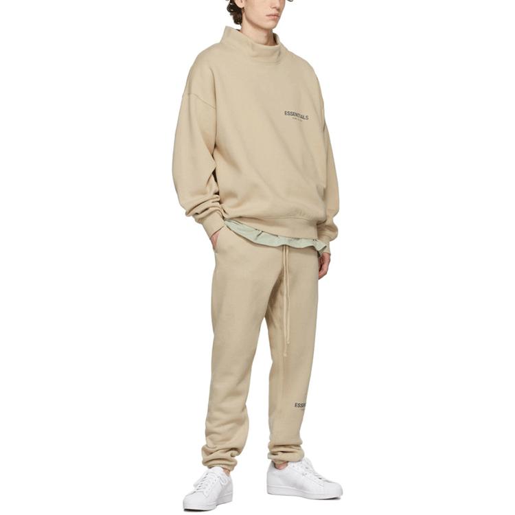 Fear of God Essentials FW21 Mock Neck Fleece-Lined Pullover Sweatshirt Unisex Tops Beige Linen FOG-FW21-111