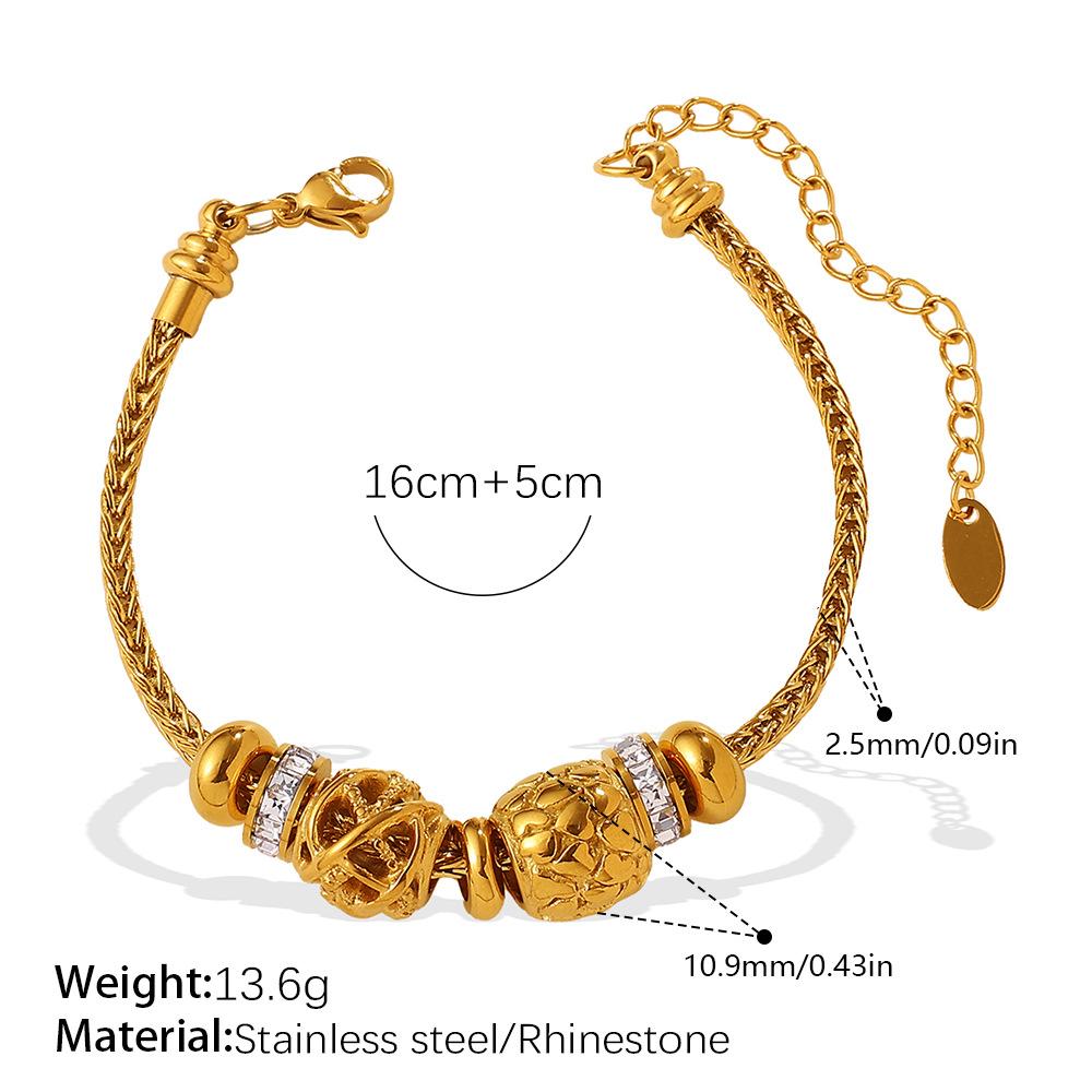 Retro-Stil DIY Schneeflocke Hohl Diamant Anhänger Armband Edelstahl High-End Gold Perlen Armband
