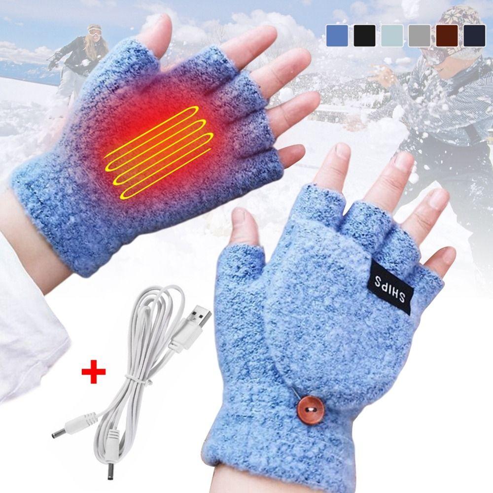 

Gloves Winter Heated Gloves USB Electric Heated Gloves Female Gloves Knitted Cashmere Gloves