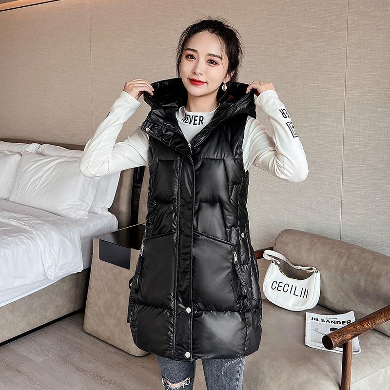 

Пуховой жилет женский новый яркий жилет майка свободное длинное толстое пальто L чёрный