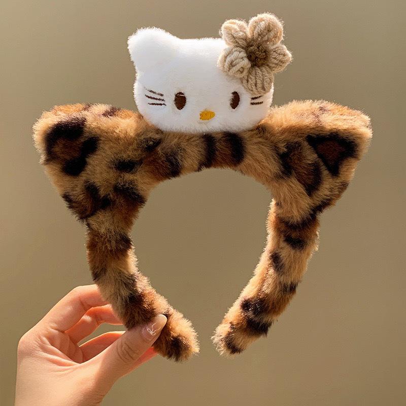 

2024 Autumn/Winter Leopard Print Cartoon Cat Headband for Women - Cute Kitten Plush for Face Washing