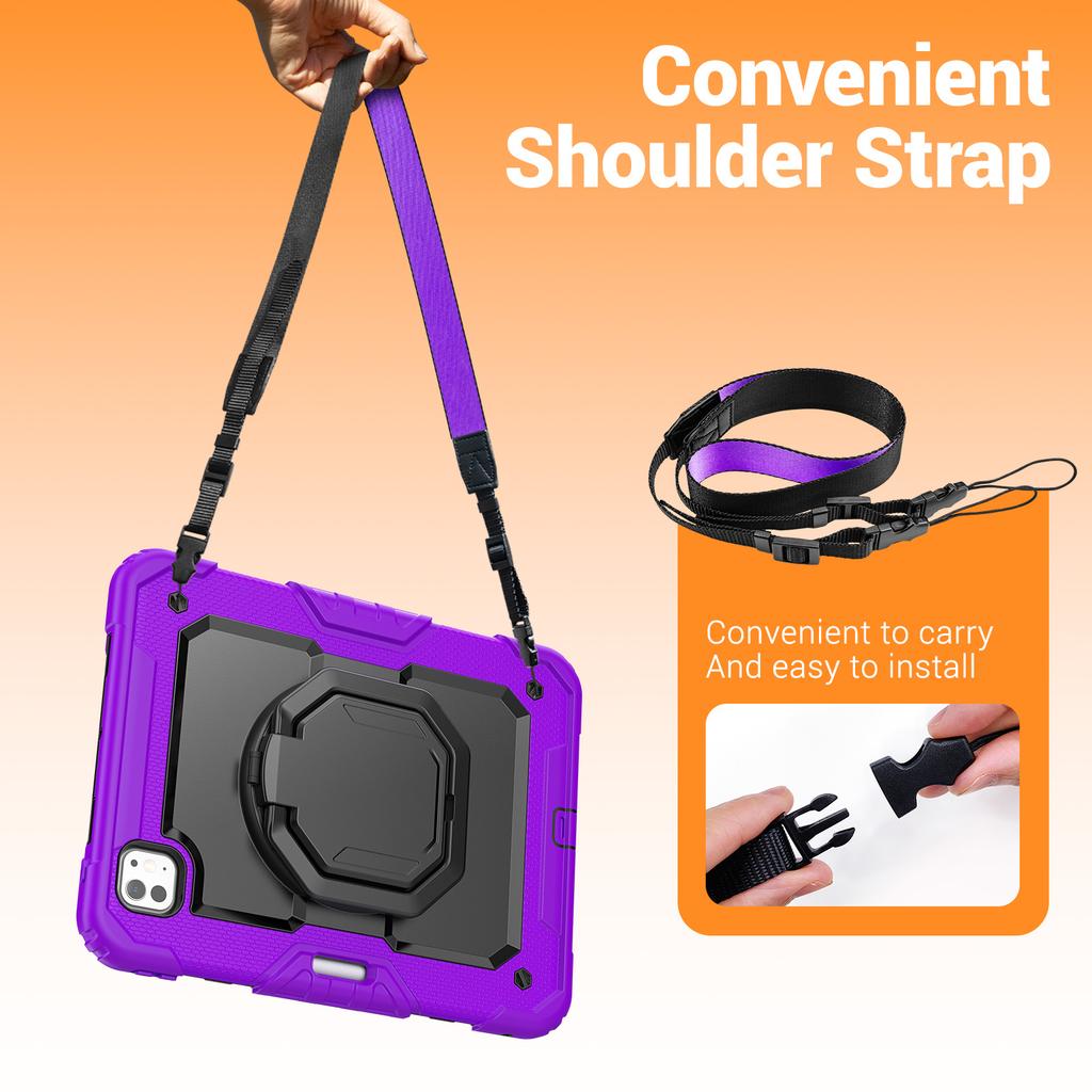 Rotatable Handle Grip Case for IPad Pro 11 2025 M5 2024 M4 A3357 A3358 A3359 A2836 A2837 A3006 Kids Stand Cover Shoulder Strap