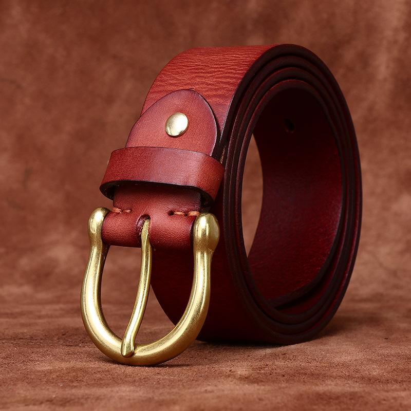 Belt Men's Retro Washed Frosted Distressed First Layer Cowhide Leather Brass Buckle Simple Casual Jeans Belt Men