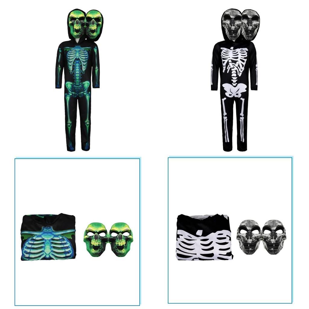 Halloween Doubleheaded Skull Cosplay Costume For Kids Kids Stage Performance Horror Makeup Outfit