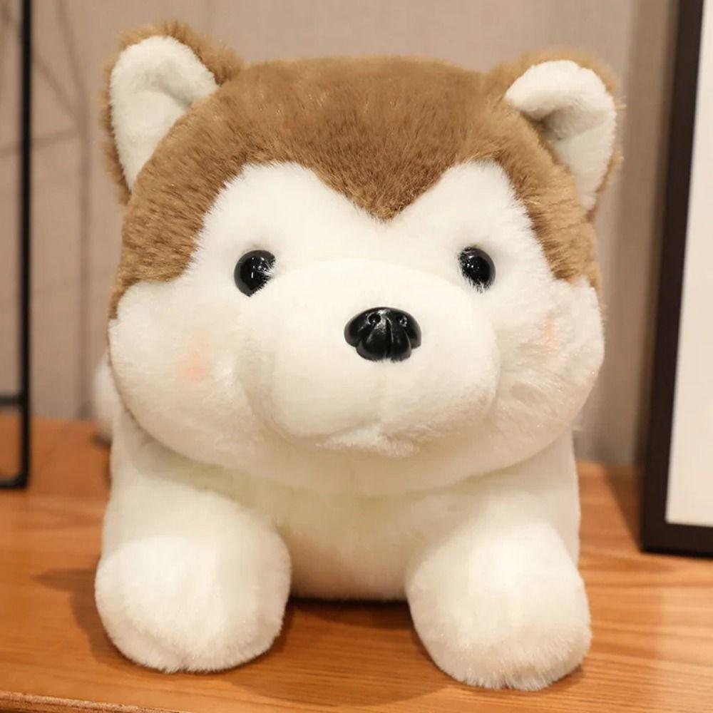 Stuffed Animal Dog Plush Doll Lying Brown Stuffed Puppy Dog Husky Plush Toy  Xmas Gift