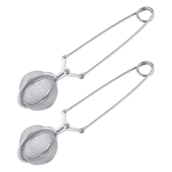 Stainless Steel Tea Infuser with Handle Mesh Snap Ball Tea Strainer Reusable Metal Tea Steeper with Tong Pincer for Loose Tea Herbs Spices