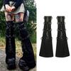 Women Punk Harness Eyelets Straps Flared Leg Warmer Japanese Style Buckled Thigh High Leg Cover Long Sock Stockings