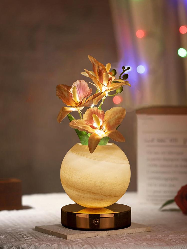 Lampa z sztucznym kwiatem z wazonem, ściemniana, z ładowaniem USB, LED, dekoracyjne światło krajobrazowe na biurko, na prezent dla kobiet, na Dzień Matki