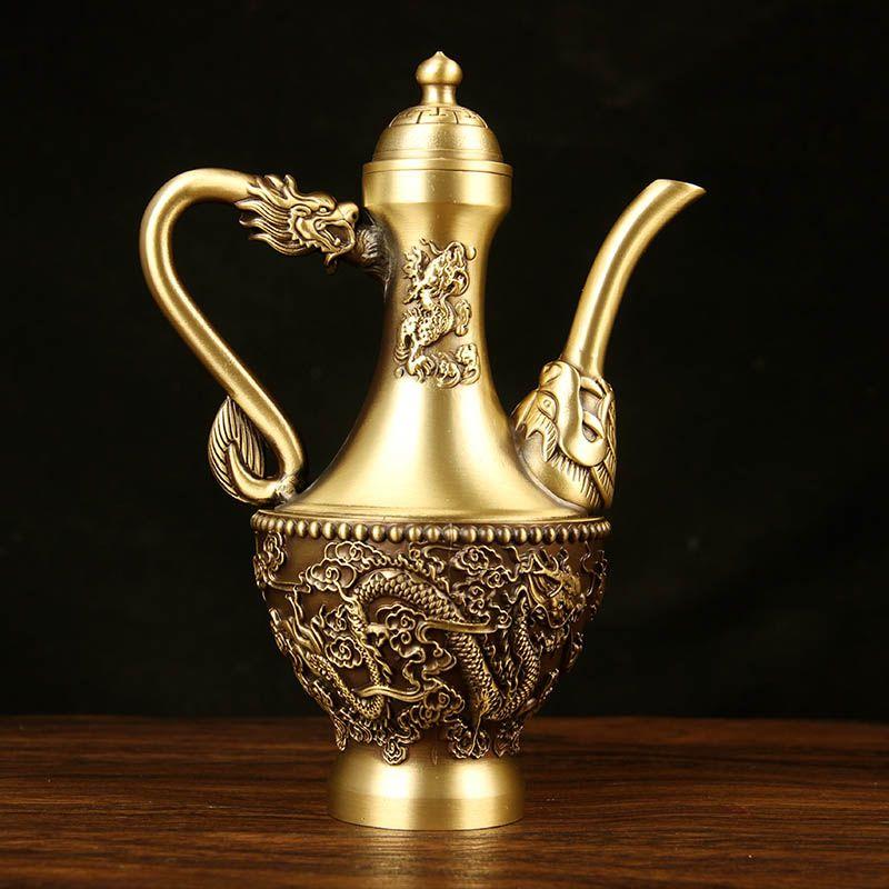 Chinese Style Grave Brass Longfeng Chengxiang Bronze Pot Home Tea Ceremony Tea Pot