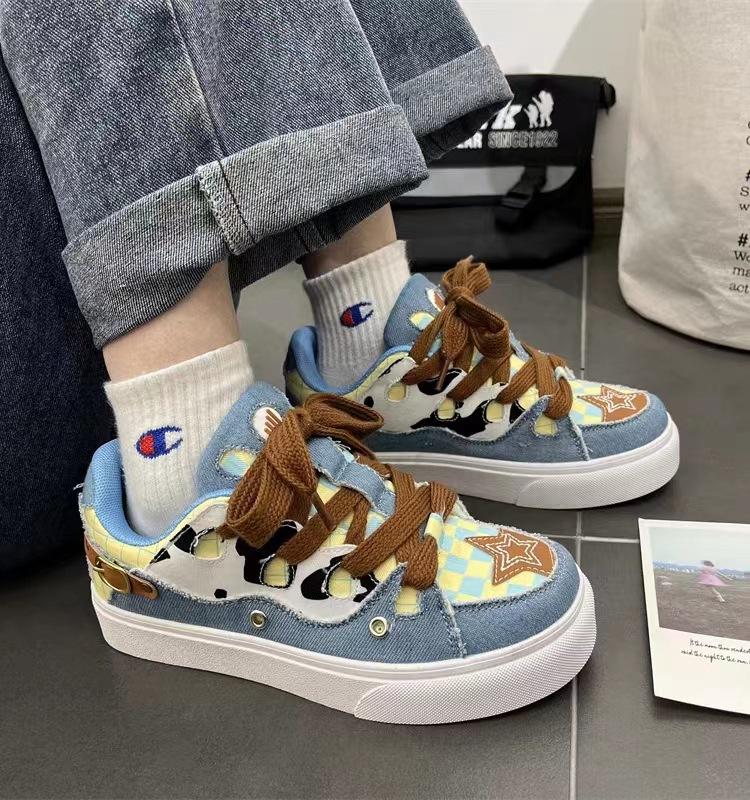 

Новые ковбойские парусиновые туфли в стиле коровьего зерна в стиле ретро, ​​женские шикарные туфли для пар со студентами, повседневная спортивная обувь Tide 44