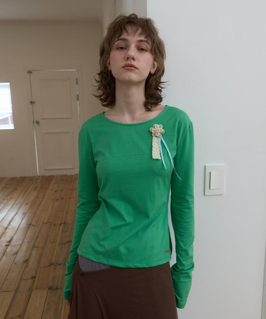 PISCESS Side Slit Long Sleeve Top_Apple Green