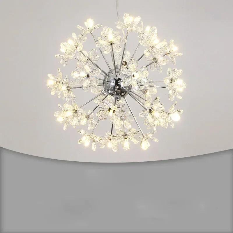 W1917 Modern Luxury Crystal Chandelier Dandelion Round Ball Pendant Ceiling Lamp for Dining Living Room Hanging Light New