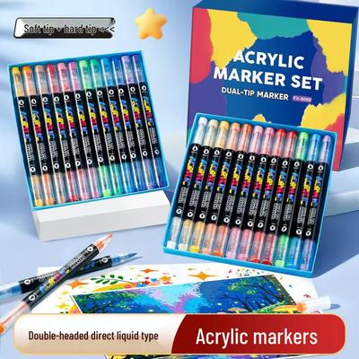 Dual-Tip Liquid Acrylic and Watercolor Pen Set for Glass Painting - Waterproof, Soft & Hard Tips
